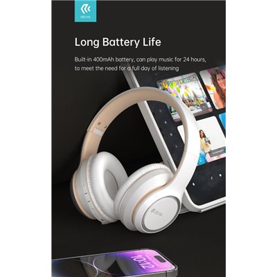 Auricolari&Microfoni Cuffia wireless EM039 bluetooth V. 5.2 ricaricabile Bianca