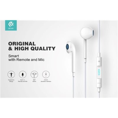 Auricolari&Microfoni Auricolari Devia Smart con Mic e Controllo 1.2 mt Bianco