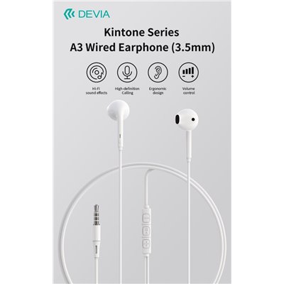Auricolari&Microfoni Auricolari Devia Smart A3 con Mic e Controllo 1.2 mt Bianco