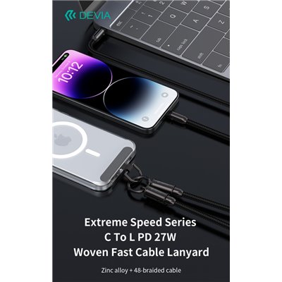 Supporti e Accessori Cordino con Cavo Carica C-Lightning tracolla 1.2mt porta telefono Nero