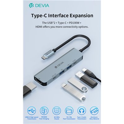 Adattatori & Varie HUB 5 in 1 serie Leopard C a USB*2+C+PD 100W+HDMI 4K