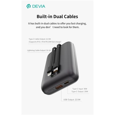 Power Bank MINI Power Bank Ultra4 da 22,5 W Con 2 cavi integrati 20000 mAh Grigio