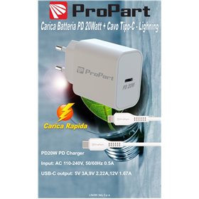 Carica Batterie Carica batterie Rapido + Cavo da Tipo-C a Lightning 3A PD 20W 
