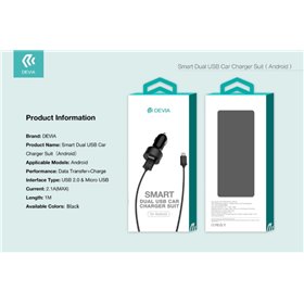 Carica Batterie Suit Carica da Auto e Cavo M-USB Smartphone Android Nero