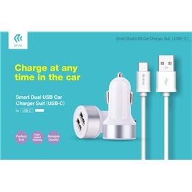 Carica Batterie Suit Carica Auto 2 Out 3.1A e Cavo USB Tipo-C Dati e Carica