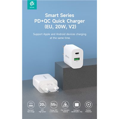Carica Batterie Carica batteria 2 uscite rapido PD+QC Usb-C + Usb-A 20 Watt