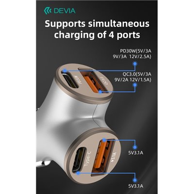 Carica Batterie Caricatore rapido da auto con 2 out Usb A e 2 Out Tipo-C 48 Watt