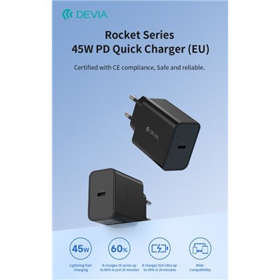 Carica Batterie Carica Batterie PD 45 Watt Tipo-C per carica rapida nero