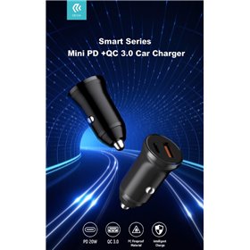 Carica Batterie Carica da Auto Super Rapido Slim PD+QC3 30W. 2 Out A+C Nero