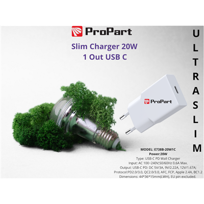 Carica Batterie Slim Carica Batterie 20W 1 Out USB-C