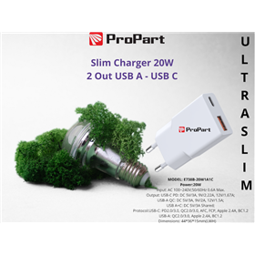 Carica Batterie Slim Carica Batterie 20W 2 Out USB A - USB C