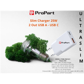 Carica Batterie Slim Carica Batterie 25W 2 Out USB A - USB C