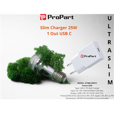 Carica Batterie Slim Carica Batterie 25W 1 Out USB C