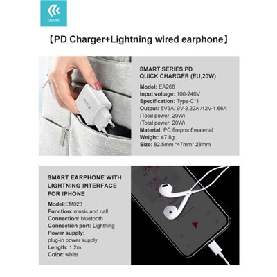 Carica Batterie Caricatore rapido PD 20W con Auricolari lightning Bluetooth