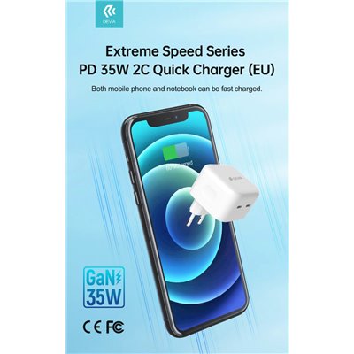 Carica Batterie Alimentatore carica rapida doppia uscita Tipo-C x2 35W Bianc