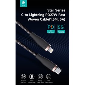 Cavi ConnettivitÃ  Cavo Intrecciato da C a Lightning 27W 3A, 1,5 Metri PD Nero