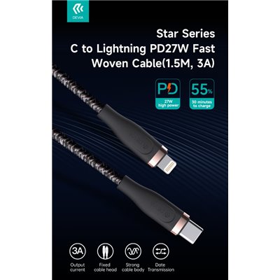 Cavi ConnettivitÃ  Cavo Intrecciato da C a Lightning 27W 3A, 1,5 Metri PD Nero