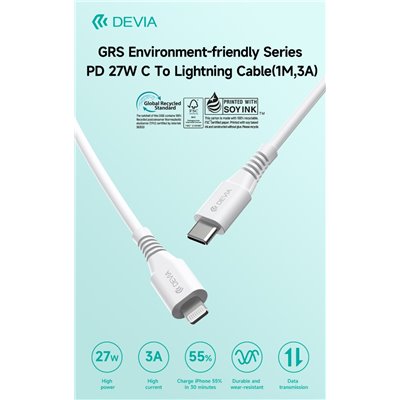 Cavi ConnettivitÃ  Cavo Certificato GRS da Tipo C a Lightning 27W 3A 1 Mt PD