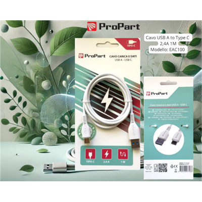 Cavi ConnettivitÃ  Cavo Carica e Dati Tipo-C 2.4 A. Lunghezza 1 metro Bianco