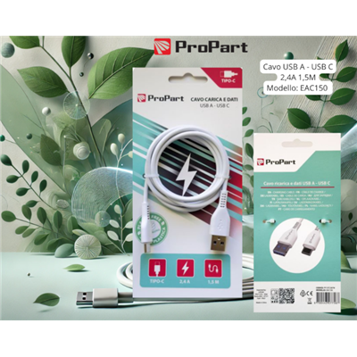 Cavi ConnettivitÃ  Cavo Carica e Dati Tipo-C 2.4 A. Lunghezza 1.5 metri Bianco