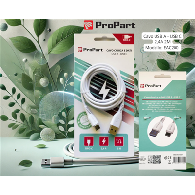 Cavi ConnettivitÃ  Cavo Carica e Dati Tipo-C 2.4 A. Lunghezza 2 metri Bianco