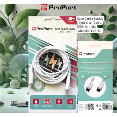 Cavi ConnettivitÃ  Cavo Carica e Dati Tipo-C a C 3 A. Rapido L.1.5 metri Bianco