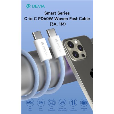 Cavi ConnettivitÃ  Cavo intrecciato Fast serie Smart da C a C PD 60 W 1mt Nero