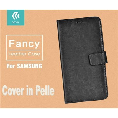 Cover Samsung Cover a Libro in Vera Pelle Nera Fancy per Samsung Galaxy S7