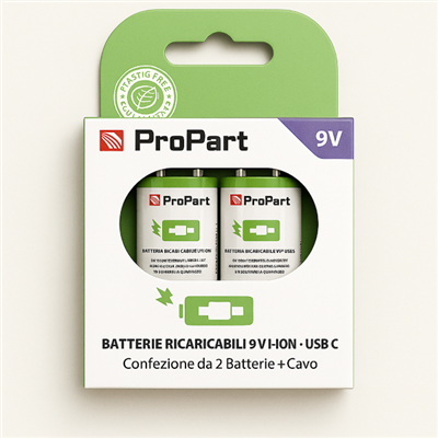 Batterie Ricaricabili USB‑C Batterie 9V Ricaricabili USB‑C 3700mWh – Confezione da 2