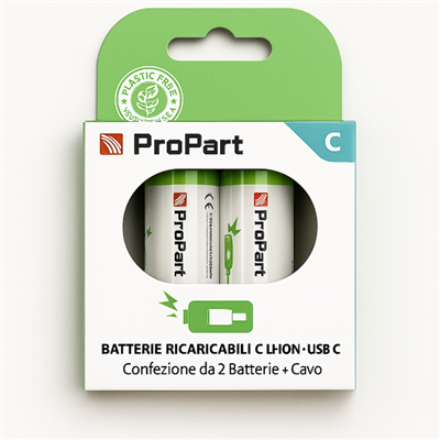 Batterie Ricaricabili USB‑C Batterie C Ricaricabili USB‑C 1.5V 4200mAh – Confezione da 2