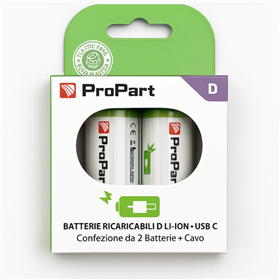 Batterie Ricaricabili USB‑C Batterie D Ricaricabili USB‑C 1.5V 4200mAh – Confezione da 2