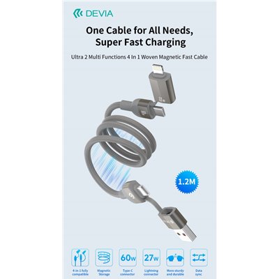 Cavi Connettività Cavo magnetico Ultra 2 intrecciato multifunzionale 4 in 1 Usb A-C-L