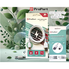 Cavi Connettività Cavo Carica e Dati Tipo-C 2.4 A. Lunghezza 1 metro Bianco