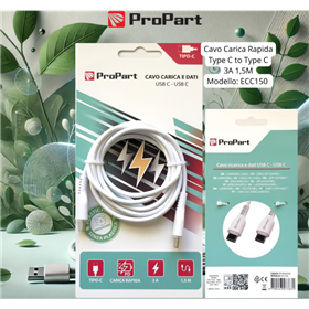 Cavi Connettività Cavo Carica e Dati Tipo-C a C 3 A. Rapido L.1.5 metri Bianco