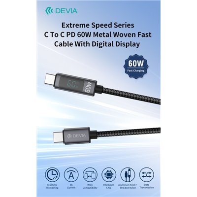 Cavi Connettività Cavo carica rapida 60W da Tipo C a C con display digitale 
