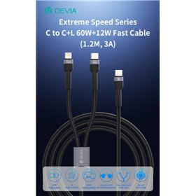 Cavi Connettività Cavo Carica rapida da C a C+L 60W+12W 1,2 Metri 3 Amper
