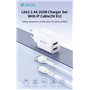 Carica Batterie Caricabatterie 2.4A 2 USB-A 5V 12 Watt Con Cavo Lightning Bianco