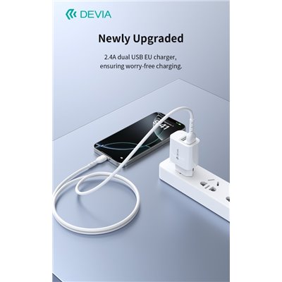 Carica Batterie Caricabatterie 2.4A 2 Uscite USB-A 5V 12 Watt Bianco