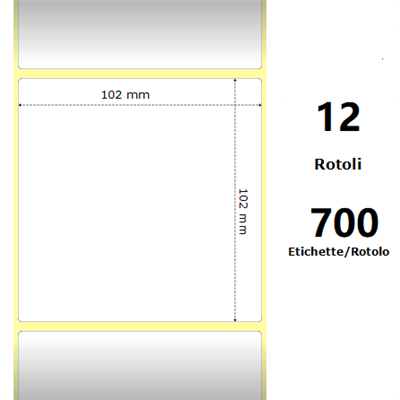White 102x102mm, 700 Et/Rotolo Z-2000D 4x4x1 Core, 12 Rolls