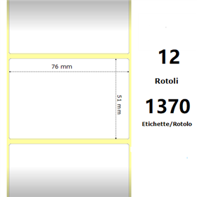 White 76x51mm, 1370 Et/Rotolo Z-2000D, 3x2x1 Core, 12 Rolls
