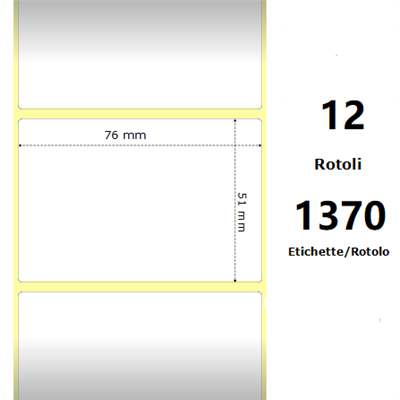 White 76x51mm, 1370 Et/Rotolo Z-2000D, 3x2x1 Core, 12 Rolls