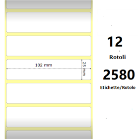 White 102x25mm, 2580 Et/Rotolo Z-2000D 4x1x1 Core, 12 Rolls