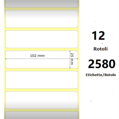 White 102x25mm, 2580 Et/Rotolo Z-2000D 4x1x1 Core, 12 Rolls