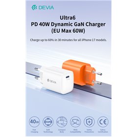 Carica Batterie Caricabatterie dinamico GaN Ultra6 PD da 40 W (max 60 W) Bianco