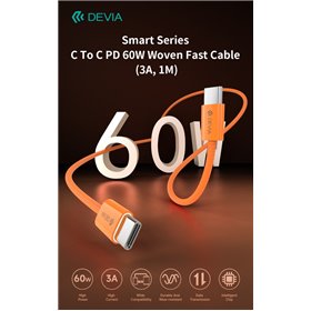 Cavi ConnettivitÃ  Cavo USB-C a USB-C Smart Series PD 60W Intrecciato Fast Charge (3A, 1m) Arancio