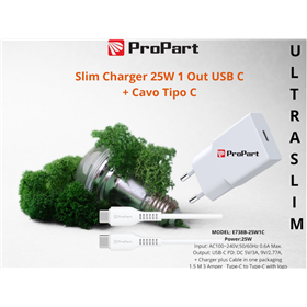 Slim Carica Batterie + Cavo Tipo C 25W 1 Out USB C