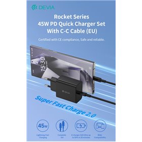 Carica Batterie PD 45 Watt con cavo da C a C per carica rapida nero