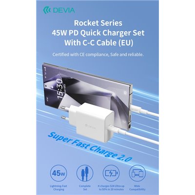 Carica Batterie PD 45 Watt con cavo da C a C per carica rapida bianco