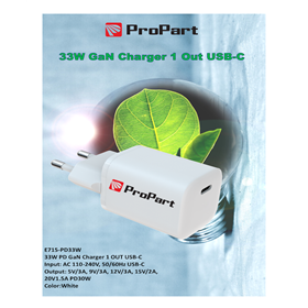 Carica Batterie GaN 33W PD 1 Output USB-C