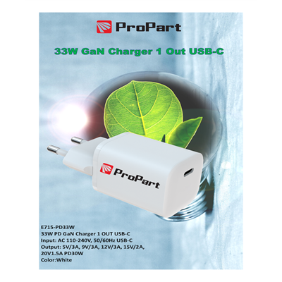 Carica Batterie GaN 33W PD 1 Output USB-C